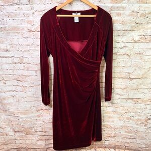 Soft Surroundings Burgundy Velvet Faux Wrap Dress Small